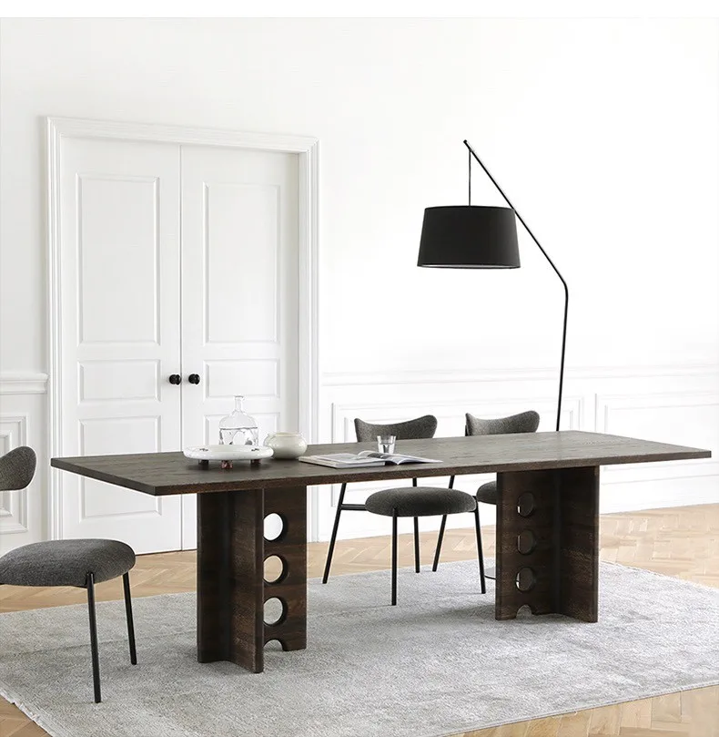 

Обеденный стол из цельной древесины, высококачественный домашний дизайнерский обеденный стол, простой длинный стол из белого вощеного дерева, офисный стол