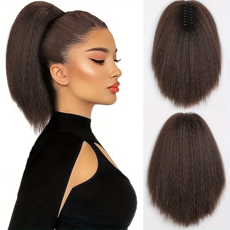 

European and American women Yaki ponytail long hair ponytail fake braid 12 inches fluffy straight Ponytai