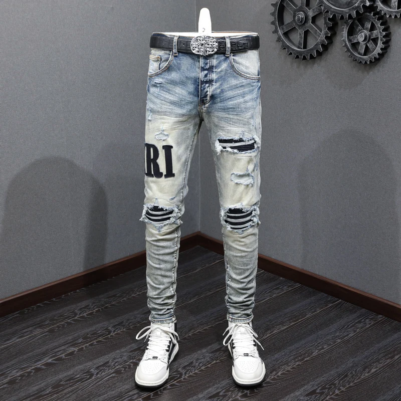 High Street Fashion Men Jeans Retro Washed Elastic Stretch Skinny Ripped Jeans Men Patched Designer Hip Hop Brand Pants Hombre
High Street Fashion Men Jeans Retro Washed Elastic Stretch Skinny Ripped Jeans Men Patched Designer Hip Hop Brand Pants Hombre