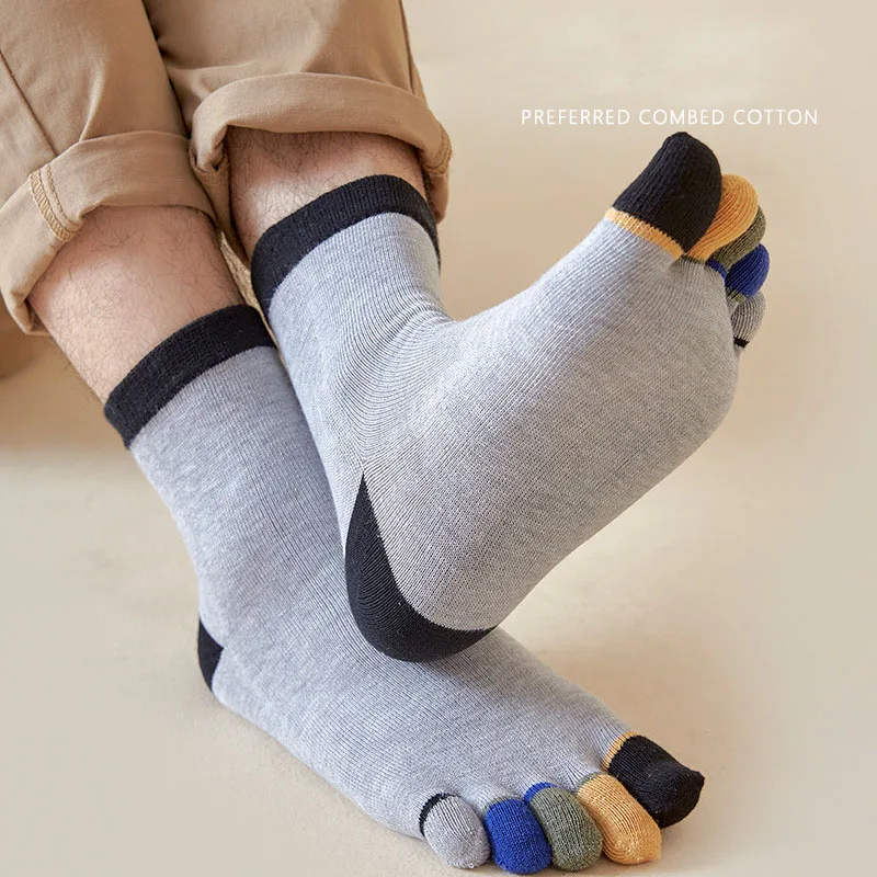 

5 Pairs Young Mans Spring Summer Five Finger Socks Colorful Thin Cotton Seperate Toe Sweat Absorbing Short Socks with Toes Sox