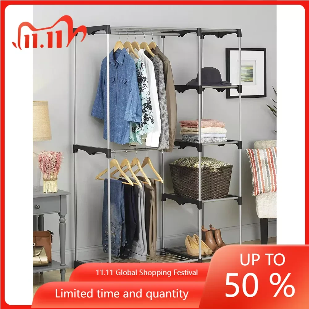 Double Rod Closet System Hook Organizer for Clothes Silver and Black Home Organization and Storage Metal With Resin Connectors
Double Rod Closet System Hook Organizer for Clothes Silver and Black Home Organization and Storage Metal With Resin Connectors