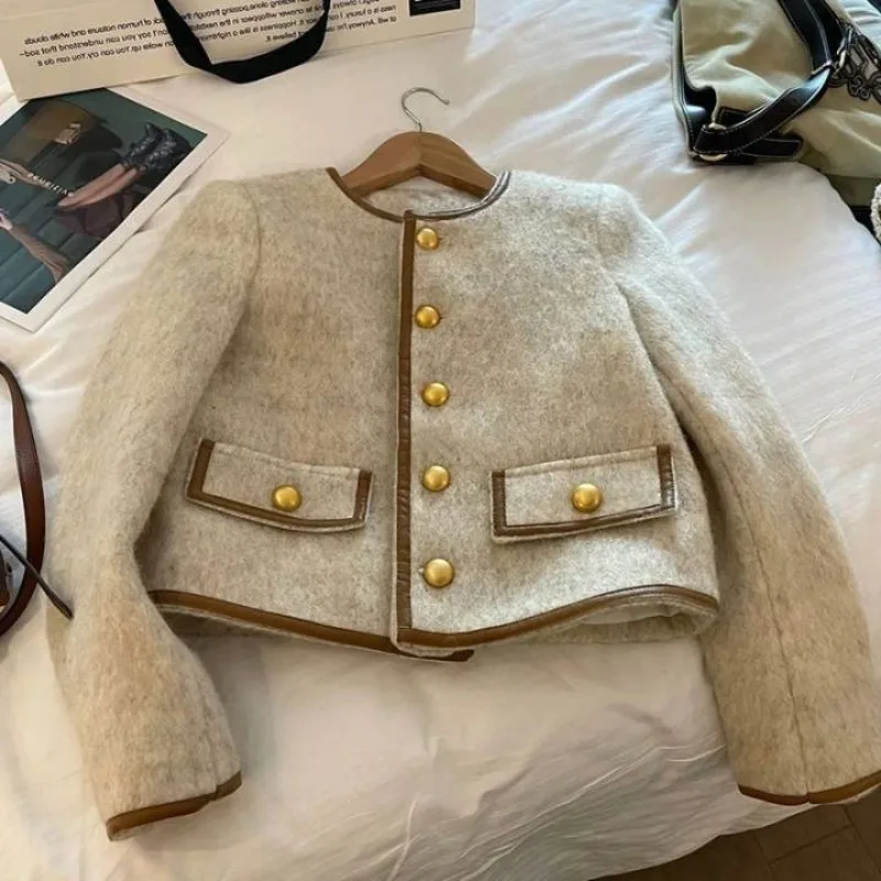 

Deeptown Vintage Cropped Tweed Jacket Women Chic and Elegant Korean Fashion Short Jackets Old Money Style Outwear Harajuku Top