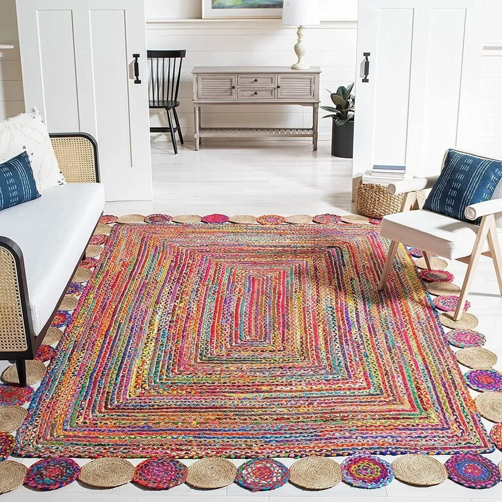 

Rug Jute Cotton Mix Rectangle Carpet Hand Braided Farmhouse Runner Area Rug Boho Rug Carpet for Living Room Floor Mat Home Decor