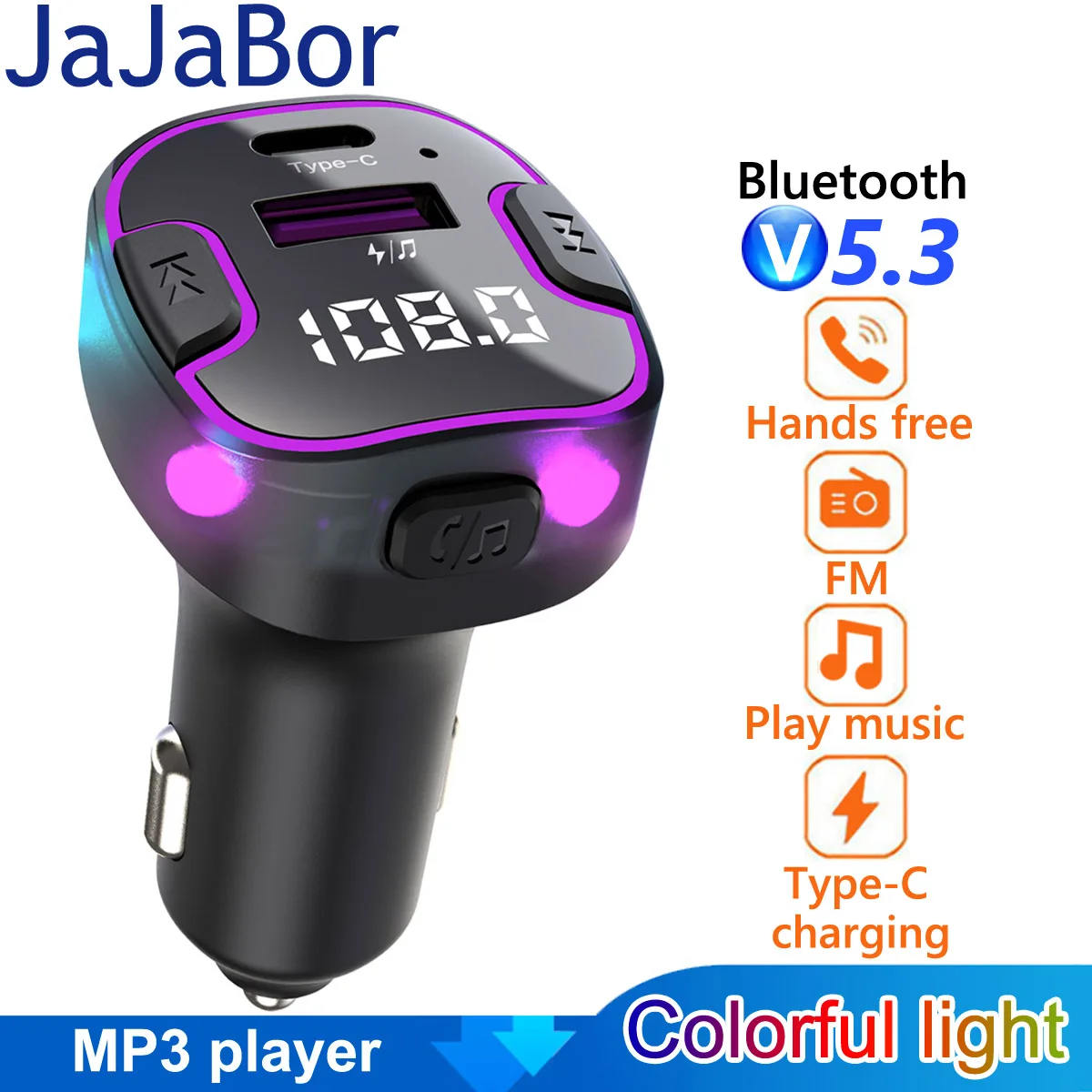 

Автомобильный fm-передатчик JaJaBor, модулятор USB 3.1A Type C, автомобильное зарядное устройство, музыкальный mp3-плеер, аудио приемник, Bluetooth, автомобильный комплект громкой связи