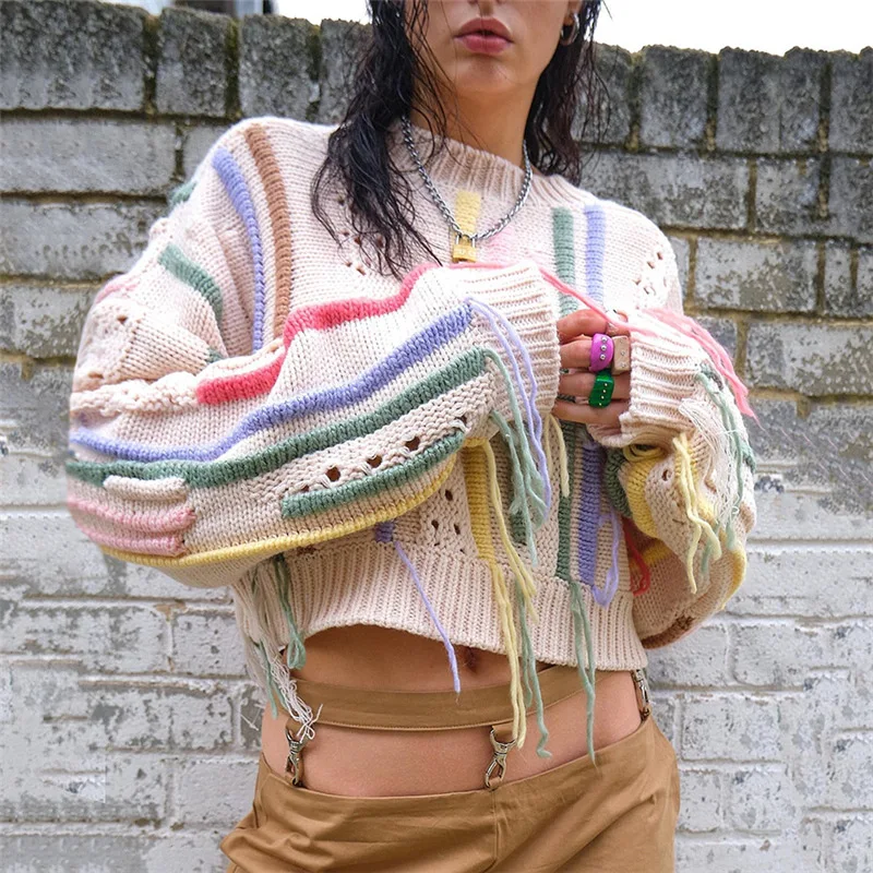 Chic Fringed Women Casual Sweater Tassel Spring Autumn Female Cropped Sweaters 2023 Hollow Out Long Sleeve Ladies Pullover Top
Chic Fringed Women Casual Sweater Tassel Spring Autumn Female Cropped Sweaters 2023 Hollow Out Long Sleeve Ladies Pullover Top