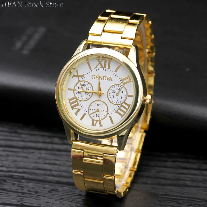 

New Brand 3 Eyes Gold Geneva Casual Quartz Watch Women Stainless Steel Dress Wristwatch Relogio Feminino Ladies Clock Hot sale
