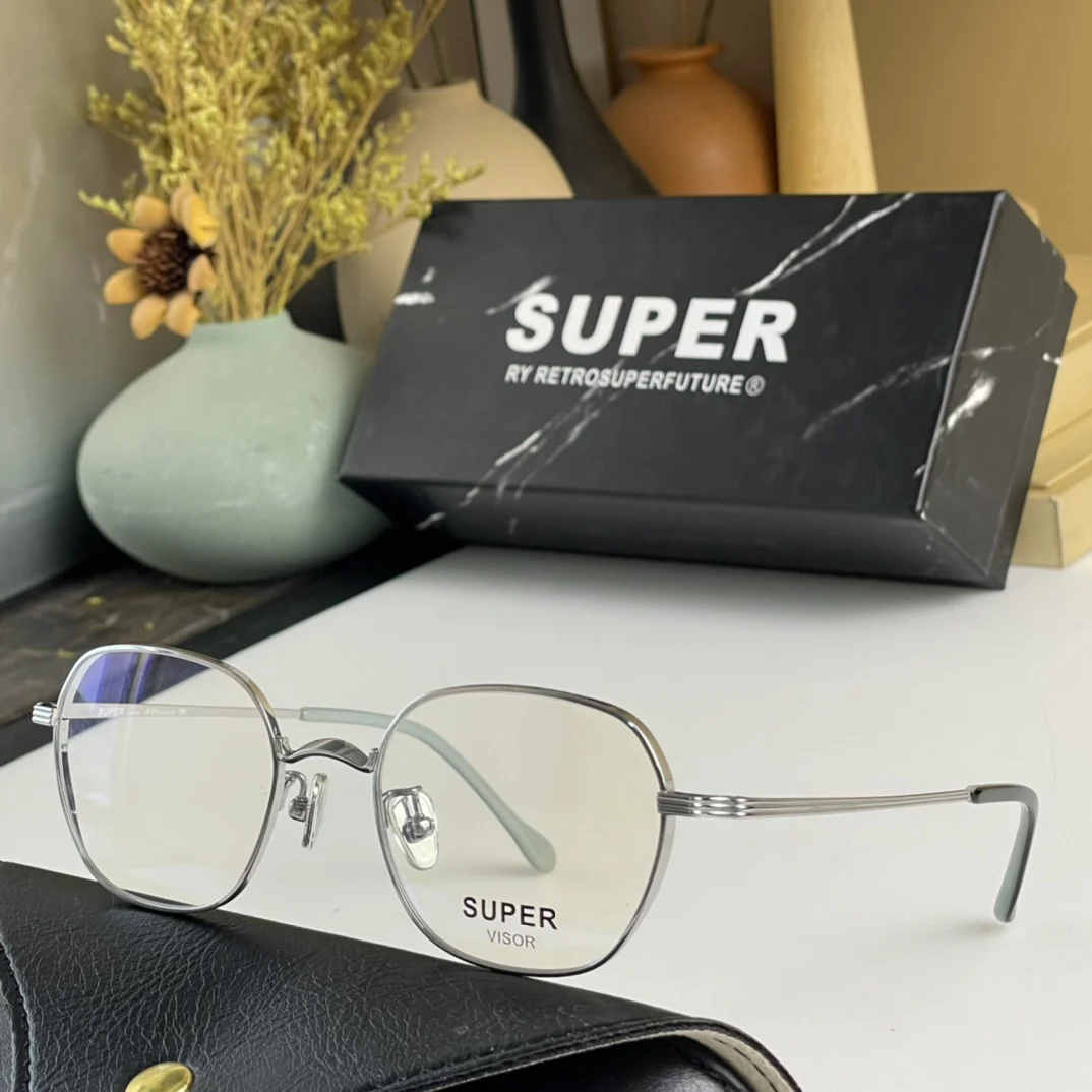 

Authentic SUPER VISOR SU5082 Reading Transparent Lenses Men Women Sun Glasses Luxury Silver Alloy Frame Male Couple Eyewear