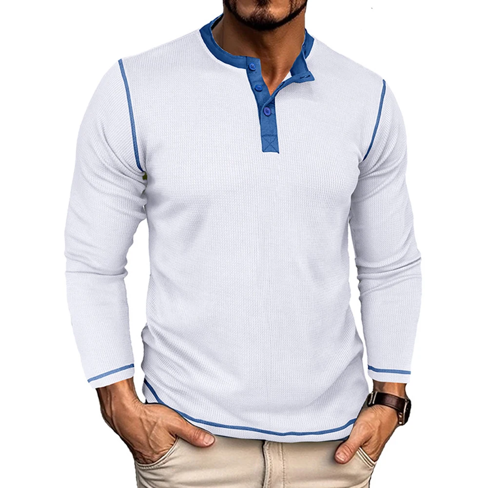 

Эластичная рубашка для мужчин, вафельная однотонная модель, V-образный вырез, цветной блочный узор, различные размеры в наличии