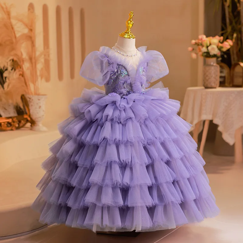 

2023 Luxurious Party Fashion Dress for Teens Girl Infants Sequined Tulle Tutu Maxi Ball Gown Children Carnival Pageant Dresses