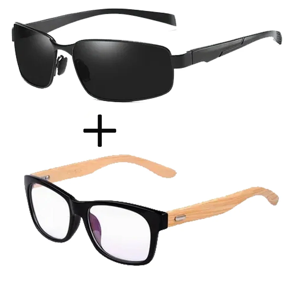 

2Pcs!!! Squared Wooden Comfortable Frame Ultralight Reading Glasses for Men Women and Alloy Sports Polarized Sunglasses Outdoor