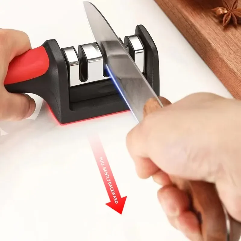 

Kitchen 3-Segment Knife Sharpener Household Multi-Functional Hand-Held Three-Purpose Black Sharpening Stone