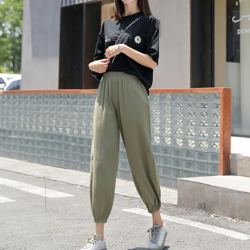 Women Casual Loose Cozy Harem Pants for 2026 New Summer Elastic Waist Beach Linen Pants Solid Color All-match Lantern Trousers 49 S169de8d8d63f4baa956ee0f0ed2551b9E