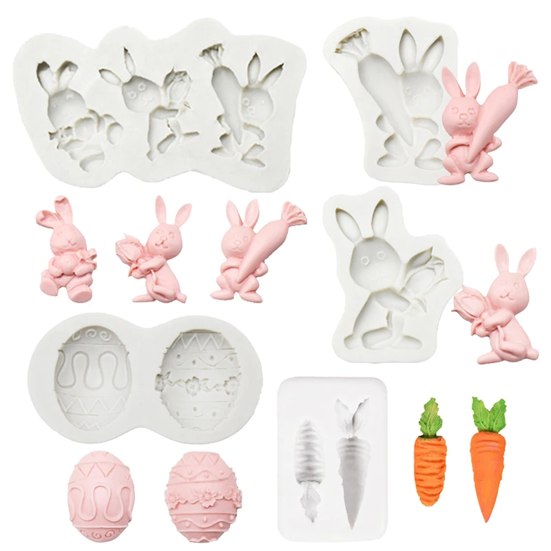 

Easter Party Decoration Rabbit Carrot Easter Eggs Fondant Silicone Mold Chocolate Cookies Baking Moulds Cake Decorating Tools