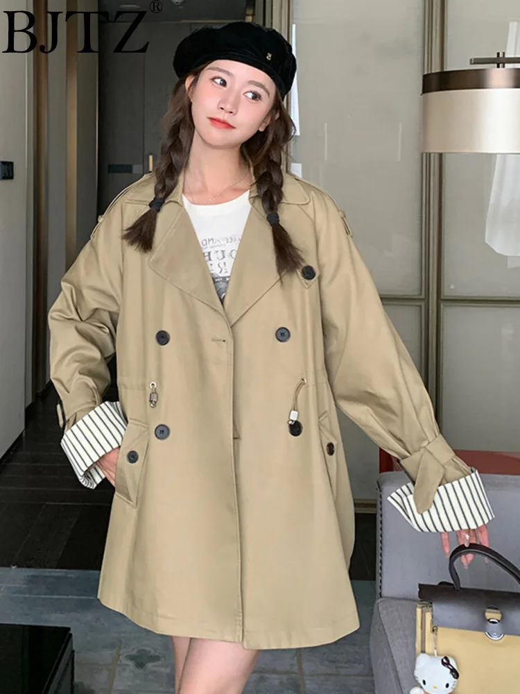 

BJTZ Loose Khaki Trench Coat For Women 2024 Spring Autumn New Drawstring Waistband For Slimming Design And A Great Coat HL484
