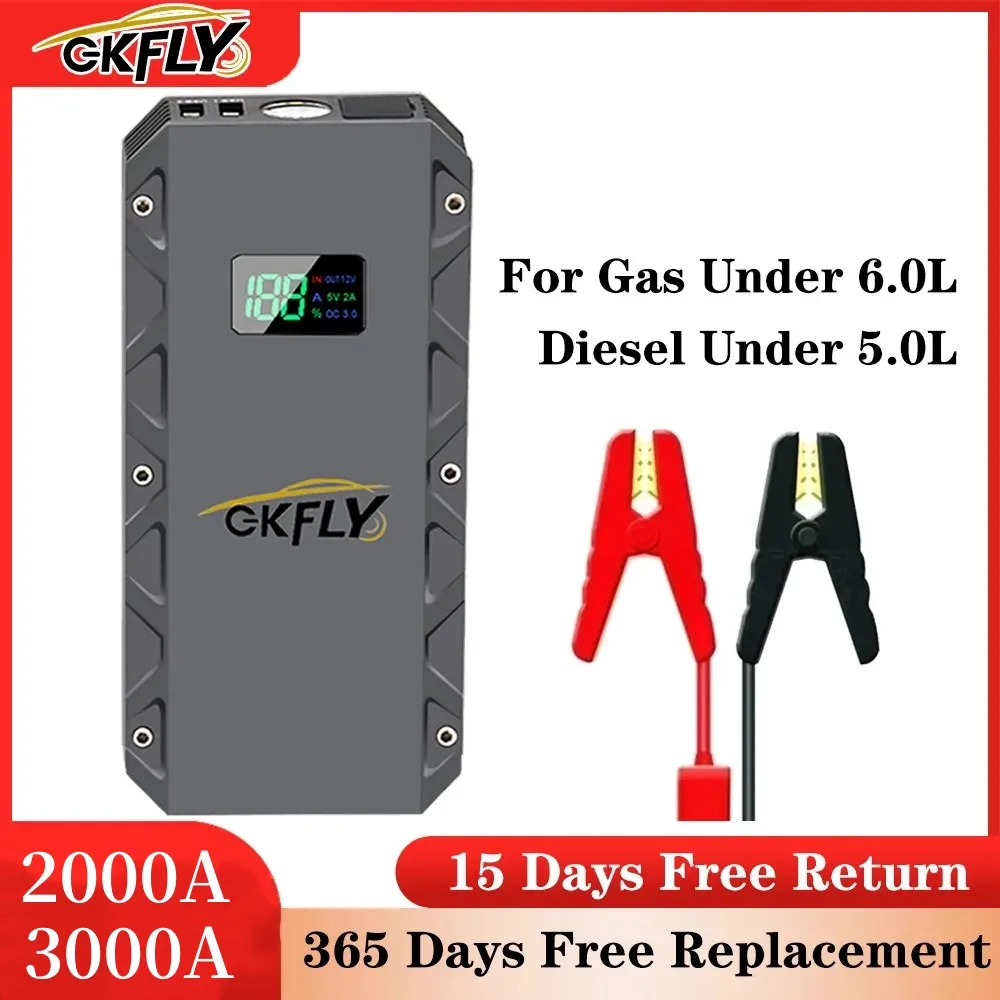 GKFLY High Power 12V Car Jump Starter 2000A Starting Device Booster Buster Portable Power Bank Car Starter For Petrol Diesel
GKFLY High Power 12V Car Jump Starter 2000A Starting Device Booster Buster Portable Power Bank Car Starter For Petrol Diesel