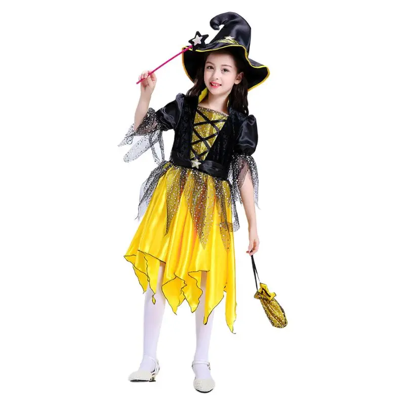Children Halloween Costume Witch Cosplay Dress Cap Candy Bag Masquerade Party Role for Play Kids Clothes
Children Halloween Costume Witch Cosplay Dress Cap Candy Bag Masquerade Party Role for Play Kids Clothes