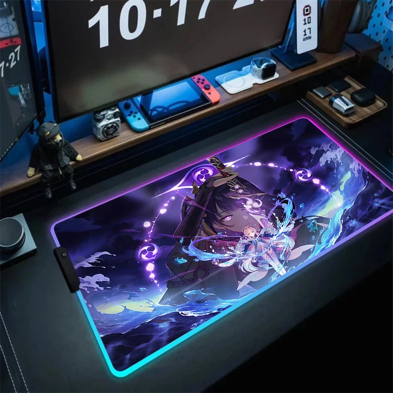 

Large Gamer Rgb Yae Miko Genshin Impact Mousepad Led Gaming Accessories Desk Mat Office Anime Girl Luminescence Cool Mouse Pad