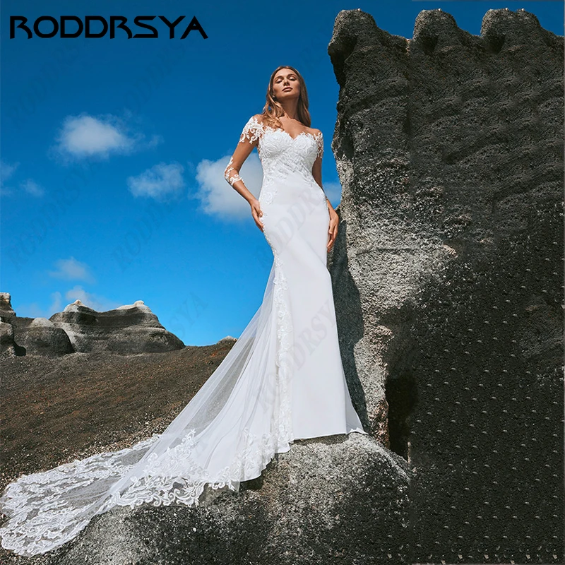 RODDRSYA Mermaid Wedding Dress For Women Elegant V-Neck 3/4 sleeve Bridal Gown Soft Satin Illusion Button Back Vestido De Novia
RODDRSYA Mermaid Wedding Dress For Women Elegant V-Neck 3/4 sleeve Bridal Gown Soft Satin Illusion Button Back Vestido De Novia