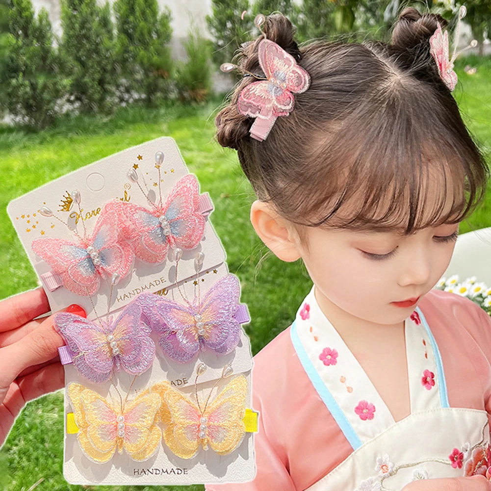 

2pcs Colorful Glitter Butterfly Hair Clips Cute Hairpins For Women Girls Yarn Hair Bows Hairgrip Barrettes Hair Accessories