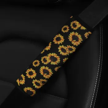 해바라기 데이지 팬더 스마일 격자 무늬 스파이더 웹 카시트 벨트, 어깨 스트랩 커버, 보험 스트랩 커버, 여성용 자동차 인테리어, 1 상품 이미지