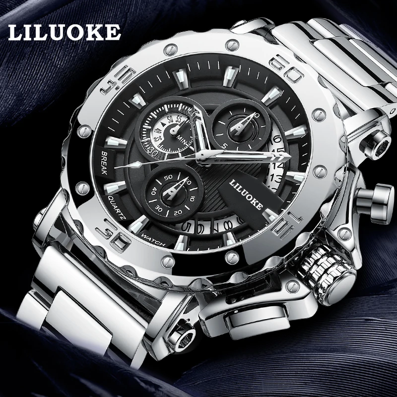 

Watches for Men Luxury LILUOKE Calendar Quartz Sport Men Waterproof Watches Steel Case Male Date Wrist watch reloj hombre