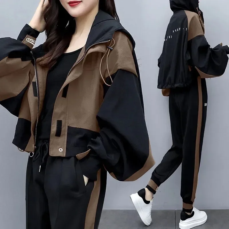 

Женский спортивный костюм корейский стиль элегантная толстовка куртка на молнии Пальто Спортивные брюки костюм из двух предметов Новинка весна осень 2024 в комплекте