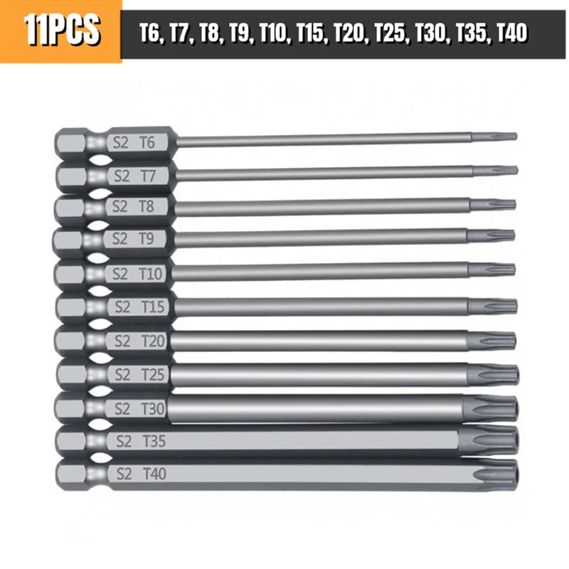 

11 Pcs 75/100mm Tamper Proof Security Drill Magnetic Bit Set Torx Screwdriver Flat Head 1/4" Hex Bits Driver with Magnetic Tip