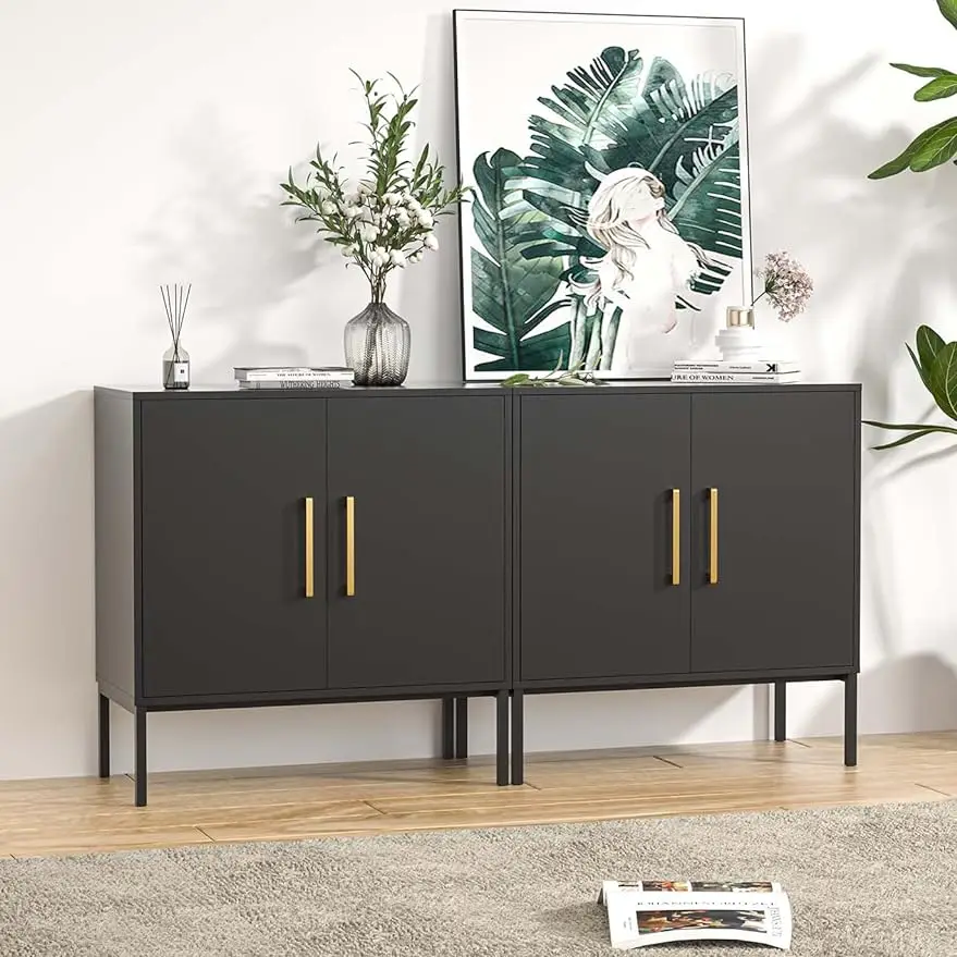 

Set of 2 Accent Storage Cabinet with Doors and Adjustable Shelf, Freestanding Modern Sideboard Buffet Cabinet for Office,