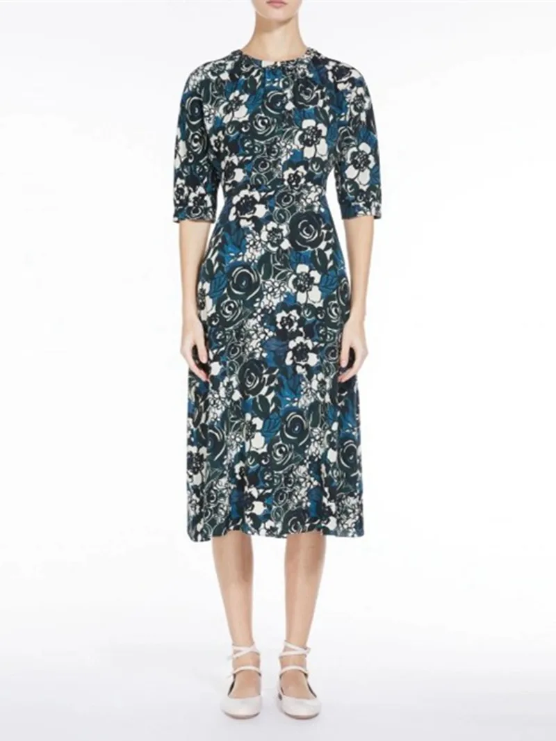 2023 Autumn New Women's Vintage Floral Printed 100% Silk Dress Female Back Zipper Round Neck Short Sleeve Slim Knee Length Robe
2023 Autumn New Women's Vintage Floral Printed 100% Silk Dress Female Back Zipper Round Neck Short Sleeve Slim Knee Length Robe