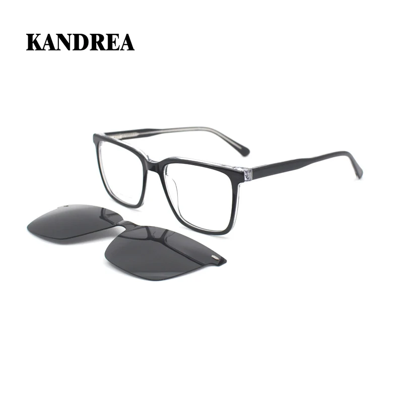 

KANDREA 2 IN 1 Acetate Vintage Magnetic Clip Sunglasses Women Optical Myopia Eyeglasses Men Polarized Prescription Glasses K2032