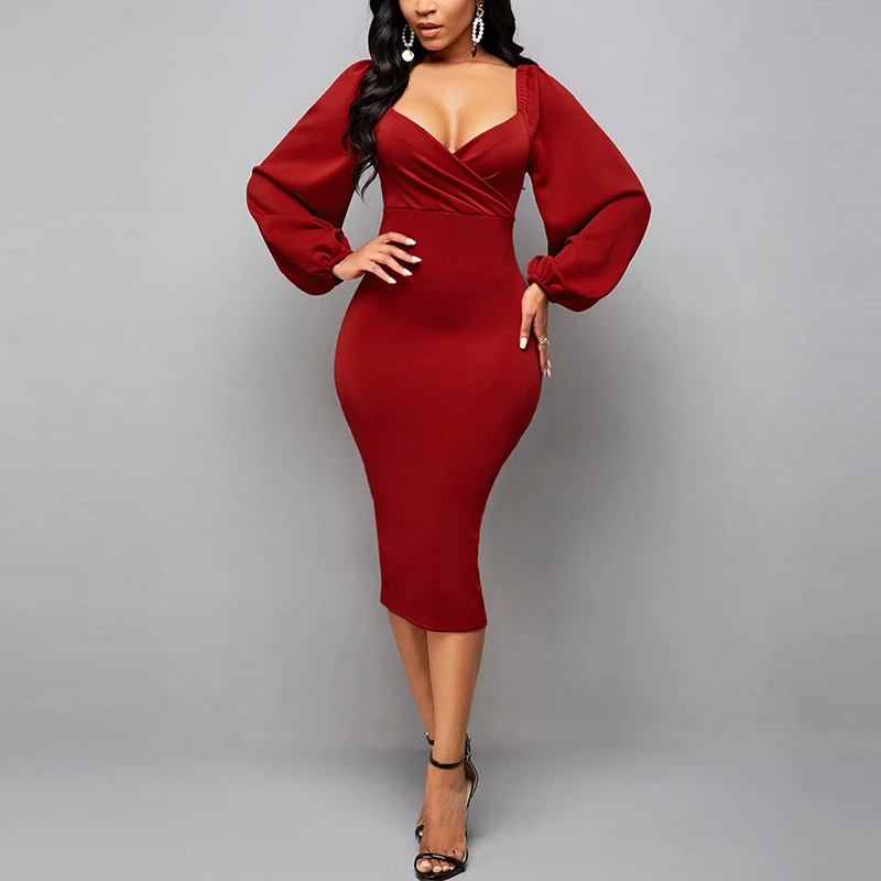 OTEN Women Elegant V-neck Long Flared Sleeve Solid Color Pencil Dress Sexy Halter Bodycon Split Ceremony Party Midi Dress
OTEN Women Elegant V-neck Long Flared Sleeve Solid Color Pencil Dress Sexy Halter Bodycon Split Ceremony Party Midi Dress