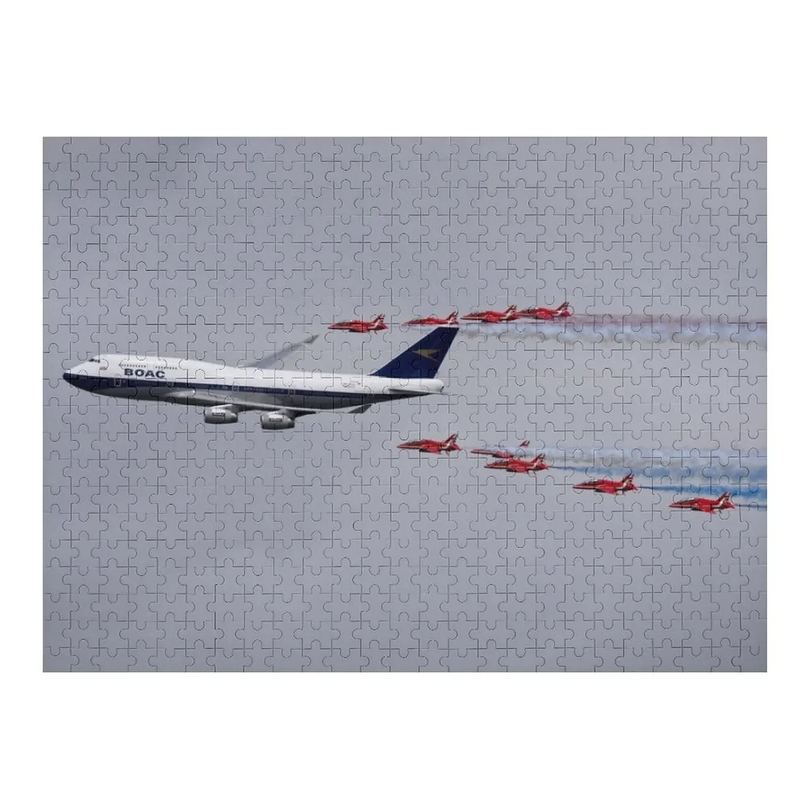 

BOAC liveried 747-400 flying with the Red Arrows Jigsaw Puzzle Toddler Toys Wooden Name Puzzle