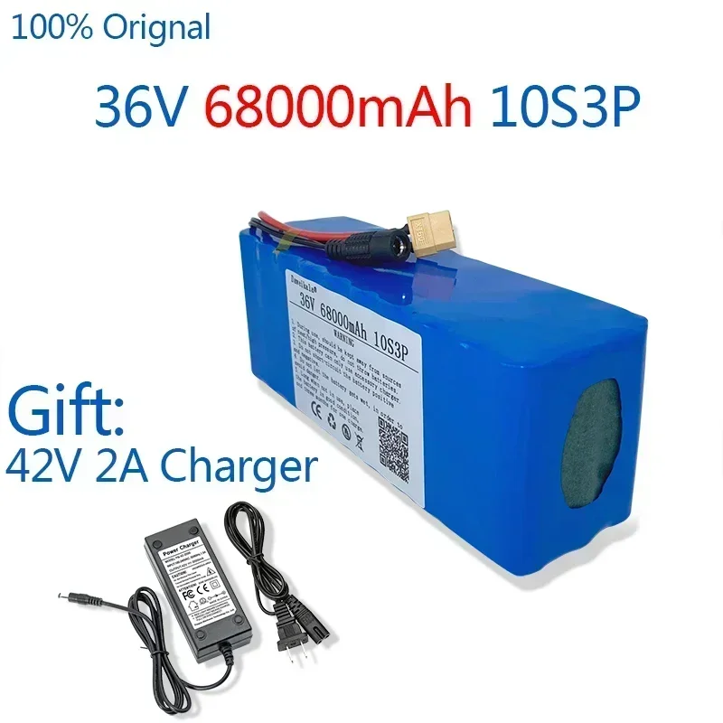 

New 36V 10S3P 68Ah 500W High power capacity 42V 18650 lithium battery pack ebike electric car bicycle motor scooter BMS