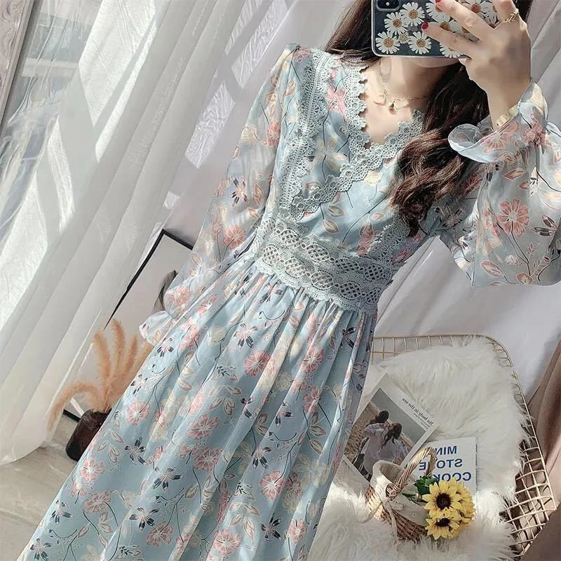 2023 New Spring Summer Ladies Long sleeved Lace Edge Fragmented Flower Slim Fit Dress with Waist Waist Show Thin Long Dress
2023 New Spring Summer Ladies Long sleeved Lace Edge Fragmented Flower Slim Fit Dress with Waist Waist Show Thin Long Dress