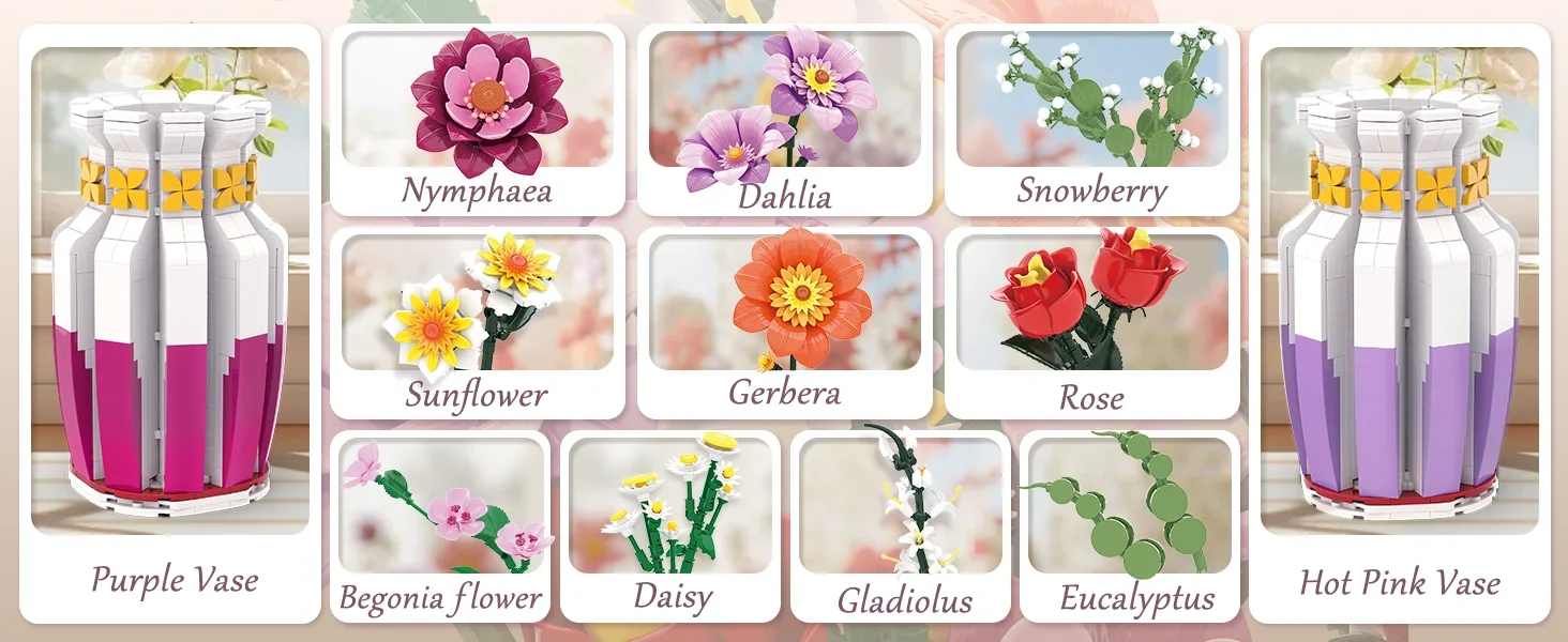 1278PCS Flower Bouquet Building Blocks Floral Model Bricks With Vase Ornaments Home Decoration DIY Toys For Kids Holiday Gifts 1278PCS Flower Bouquet Building Blocks Floral Model Bricks With Vase Ornaments Home Decoration DIY Toys For Kids Holiday Gifts