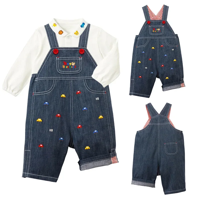 

Summer Boys and Girls' Casual Pants Cartoon Bear Car Embroidery Denim Capri Pant Kids Overalls Pantalones Jean Jumpsuit