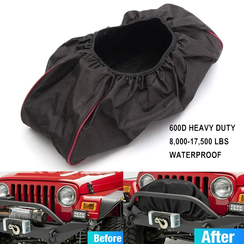

Black Thick Waterproof Soft Winch Dust Capstan Cover 600D Driver Recovery 8000-17500 lbs Trailer SUVs 56*23*19cm