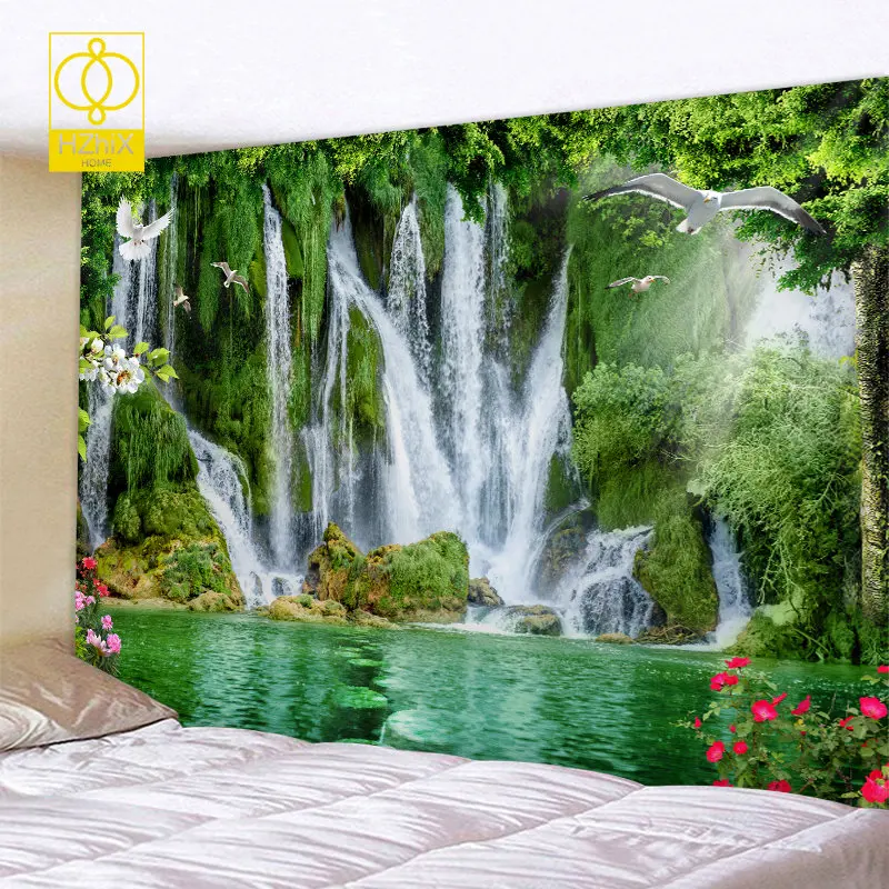 

Waterfall Tapestry Beautiful Nature Forest Print Wall Hanging Landscape Decor Dorm Decoration Cloth Fabric Bedroom Tapestries