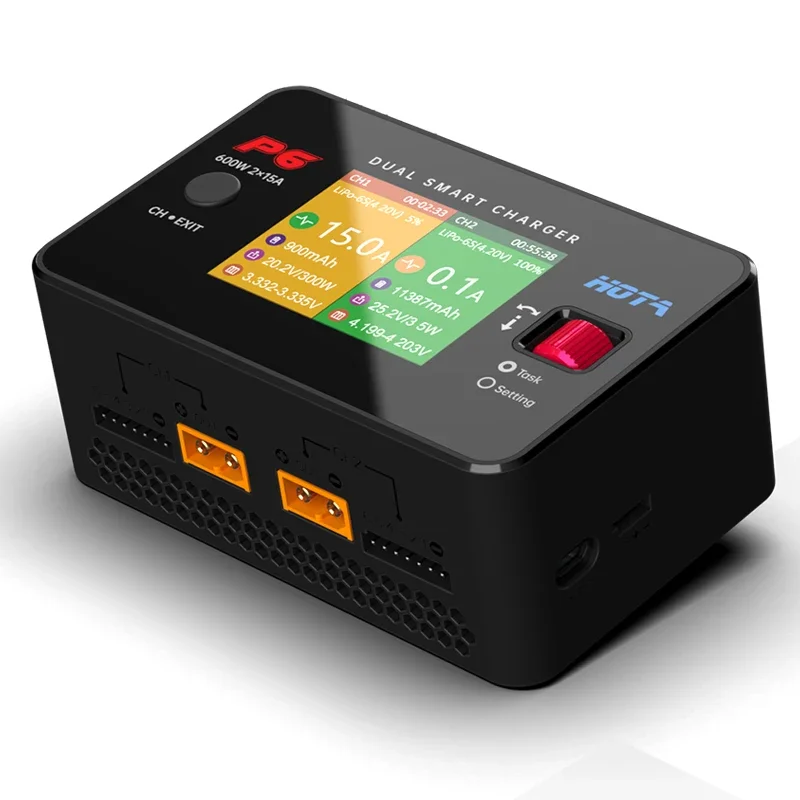 HOTA P6 DC 600W 15Ax2 Dual Channel Battery Balance Charger, умное зарядное устройство для Lipo 1-6S LiIon NiMH Battery с выходом Type-C, 45 Вт
HOTA P6 DC 600W 15Ax2 Dual Channel Battery Balance Charger, умное зарядное устройство для Lipo 1-6S LiIon NiMH Battery с выходом Type-C, 45 Вт