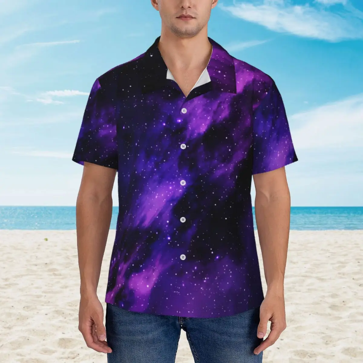 

Purple Space Galaxy Casual Shirt Abstract Print Retro Hawaiian Shirts Male Short Sleeves Beach Breathable Oversize Blouses