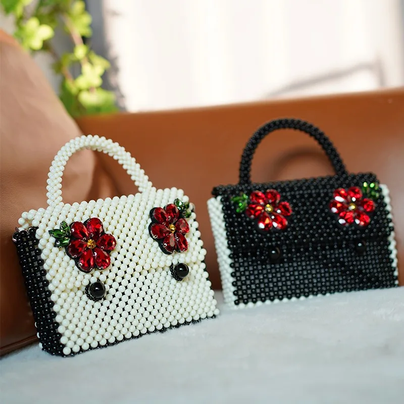 

Luxury Women Handbag Exquisite Flower Diamond Crystal Shoulder Bag Fashion Camellia Acrylic ABS Beading Woven Bolsas De Mujer