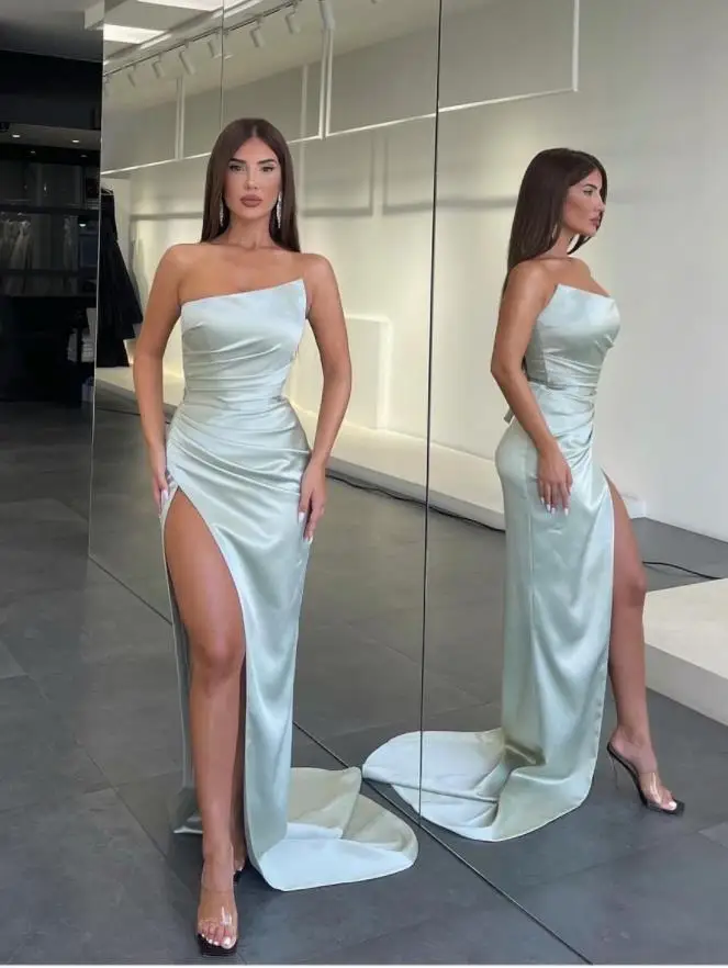Sheath Light Green Slit Prom Dresses Sweep Train Evening Dress Wedding Guest Dress Abendkleider Robes De Soirée
Sheath Light Green Slit Prom Dresses Sweep Train Evening Dress Wedding Guest Dress Abendkleider Robes De Soirée