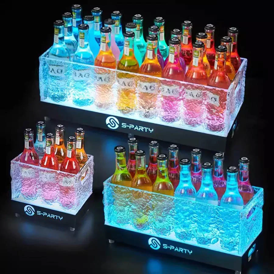 

LED Ice Bucket 12/24 Bottles Champagne Beer Wine Display Holder Color Changing Clear Beverage Cooler Tray For Bar Party Decor