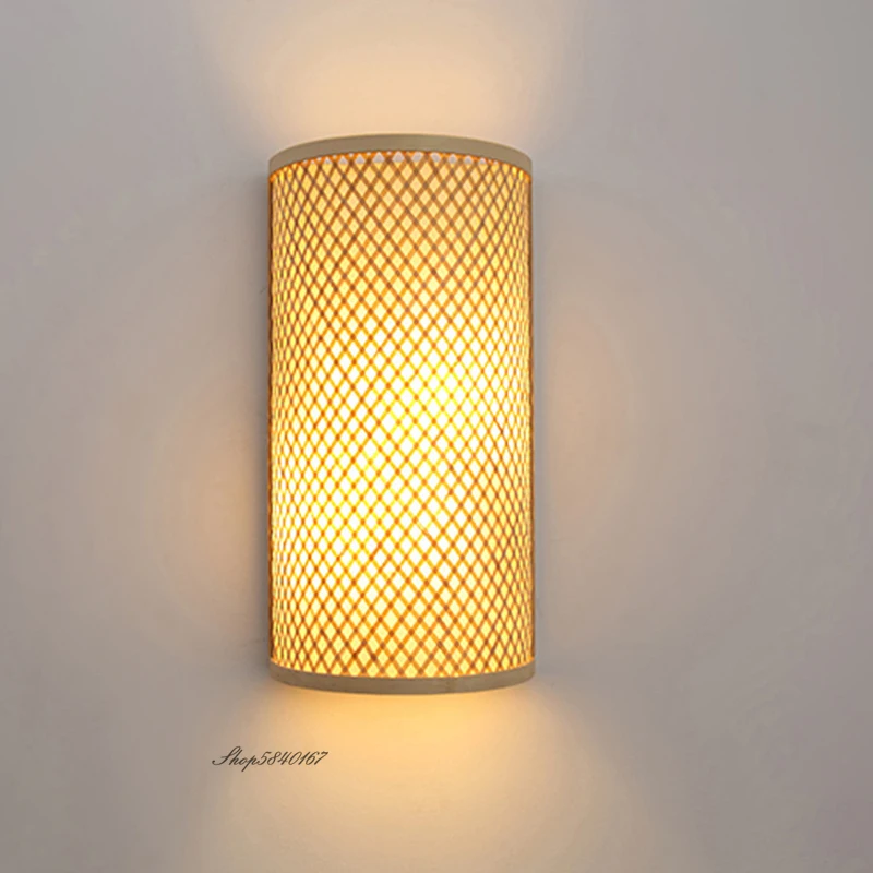 

Vintage Bamboo Semicircle Wall Lamp Lights Minimalist Retro Restaurant Loft Corridor Wall Sconce Decor Kitchen Led Luminaire