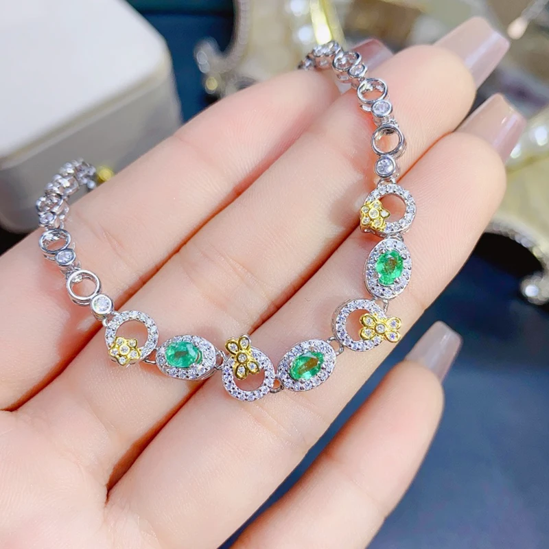 

Natural Emerald Bracelet for women silver 925 jewelry luxury gem stones 18k gold plated free shiping items
