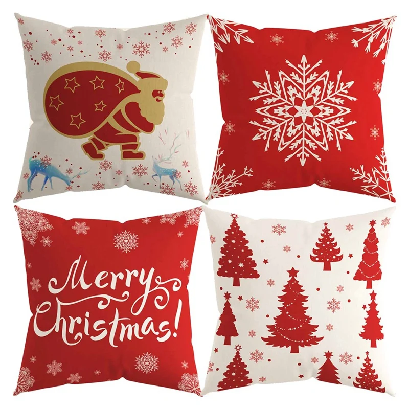 

Christmas Pillow Covers 18X18inch Holiday Throw Pillow Covers Winter Merry Christmas Snowflake Elk Cushion Pillow Cover Durable
