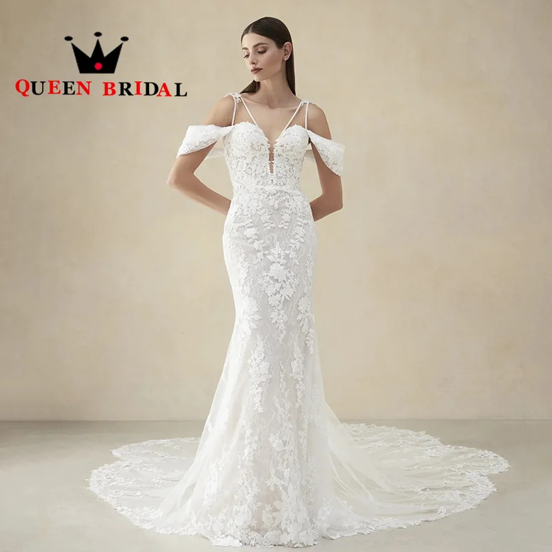 

Mermaid Appliques Beading Wedding Dresses 2024 Backless Off Shoulder V Neck Bridal Gowns vestidos de novia Custom Y72X