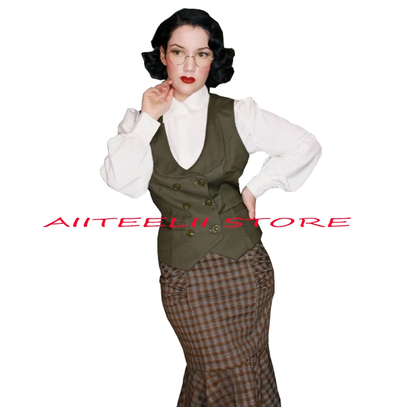 Vintage Women's Suit Vest Double Breasted Lapel Formal Sleeveless Dark Green Tank Top Steampunk Waistcoat for Lady
Vintage Women's Suit Vest Double Breasted Lapel Formal Sleeveless Dark Green Tank Top Steampunk Waistcoat for Lady