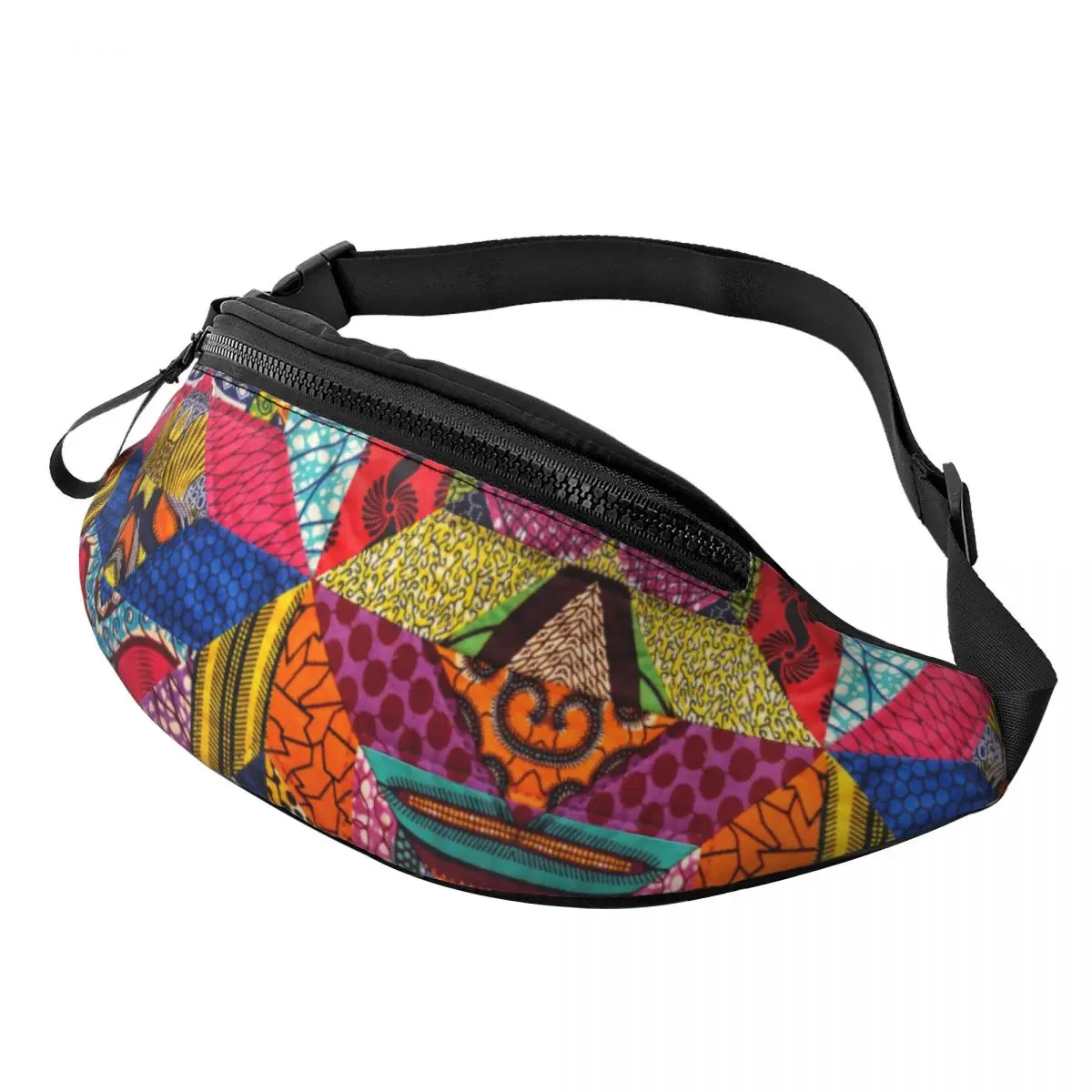 

Colorful African Ankara Prints Fanny Bag Africa Tribal Geometric Art Crossbody Waist Pack Women Men Traveling Phone Money Pouch