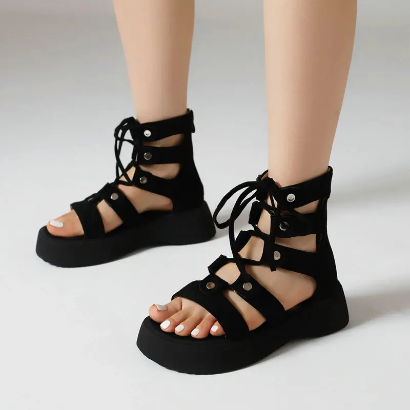 Western Black Pink Flock Hallow Punk Gothic Girls Summer Shoes Light Foam Sole Flats Cross-strap Women Gladiators Flat Sandals
Western Black Pink Flock Hallow Punk Gothic Girls Summer Shoes Light Foam Sole Flats Cross-strap Women Gladiators Flat Sandals